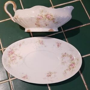 Theodore Haviland Limoges of France "Lucille" gravy boat with matching dish